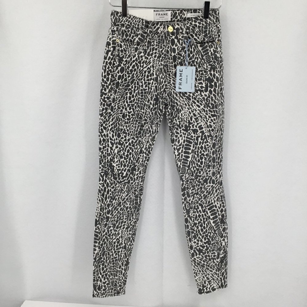 Frame Le High Skinny ankle jeans animal gray white leopard cheetah new 26